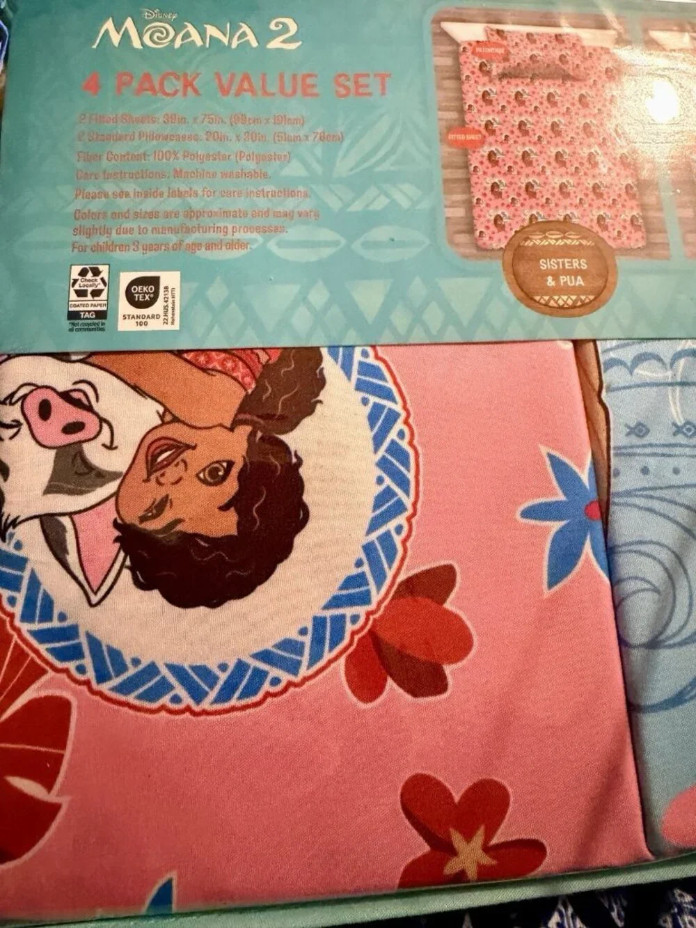 NWT Disney Moana 2 Twin Size 4 Pack Value Set 2 Fitted Sheet and 2 Pillowcases
